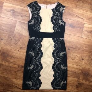 London Times Black Tan Patterned Dress